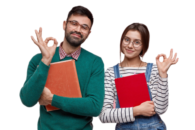 photo-handsome-male-student-his-female-groupmate-demonstrates-okay-gesture-agree-with-something